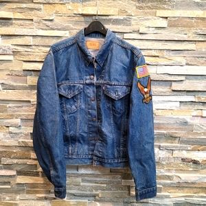 Levi's vintage truckers 506 denim jacket , US flag & Harley Davidson   46L EUC